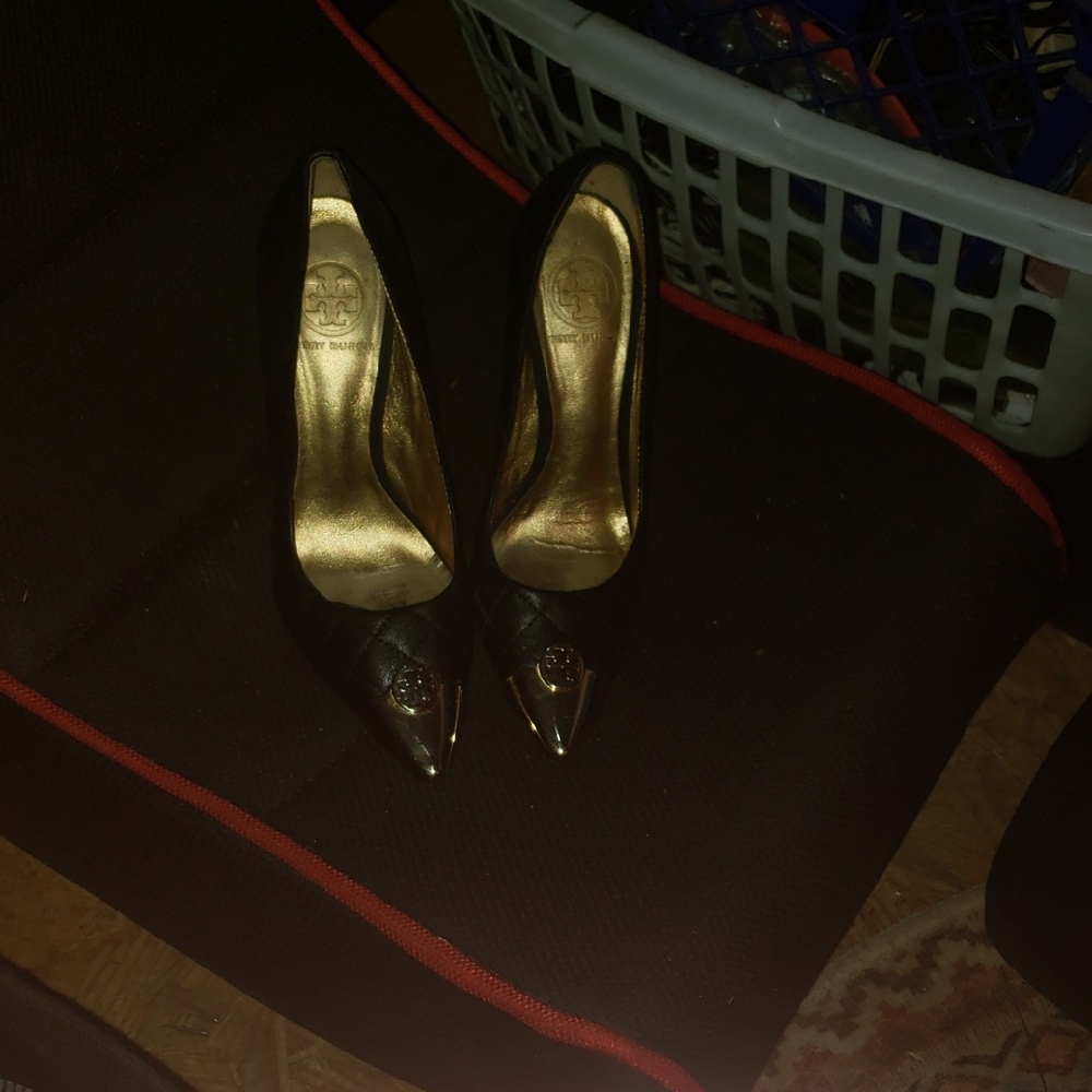 Tory Burch Black and Gold Women's Heels